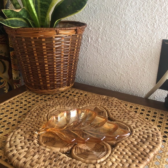 Indiana Glass Other - Vintage Marigold Orange Carnival Glass Leaf Shape Trinket Dish Circa 60s--50s